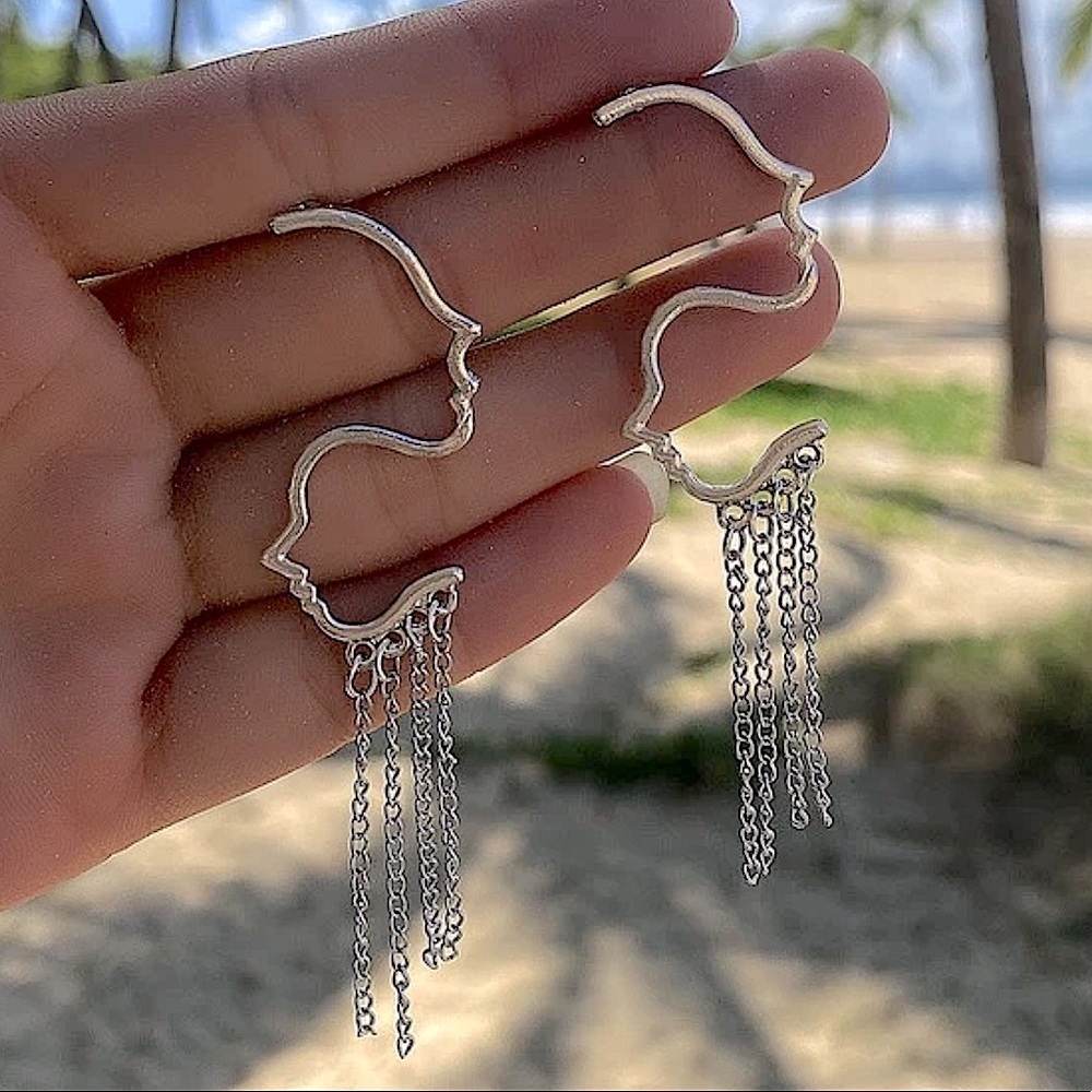 Silver Retro Double Face Head Shapes Drop Earrings